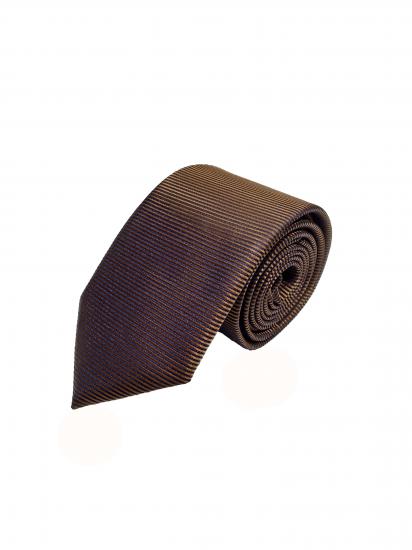 Kahverengi Zemin Lacivert Çİzgili Mendilli Klasik Kravat
